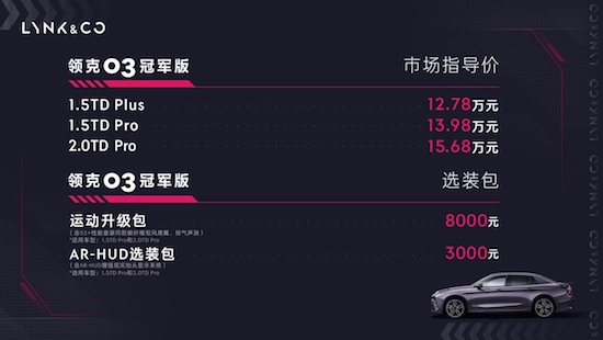 Lynk & Co 03 Champion Edition is officially listed, and the market guide price starts from 127,800 yuan _fororder_image001